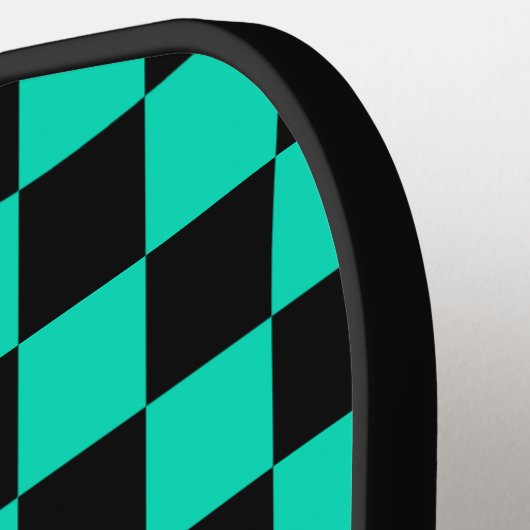 Green Black Checkered Karo Pattern Pickleball Schläger (Linke Seite)