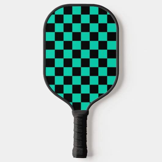 Green Black Checkered Karo Pattern Pickleball Schläger (Rückseite)