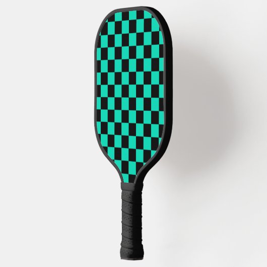 Green Black Checkered Karo Pattern Pickleball Schläger (Links)