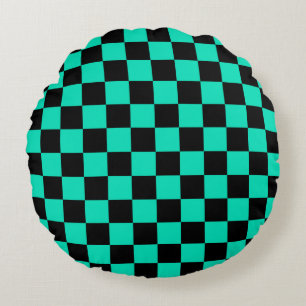 Green Black Checkered Karo Pattern Rundes Kissen