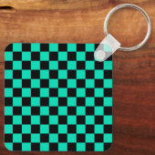Green Black Checkered Karo Pattern Schlüsselanhänger (Rückseite)