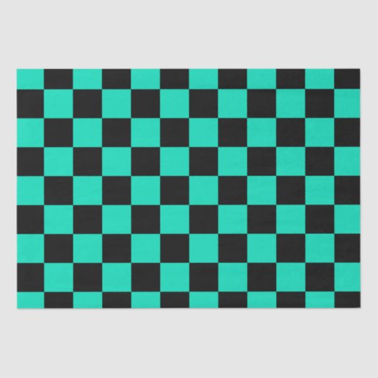 Green Black Checkered Karo Pattern Seidenpapier (Vorderseite)