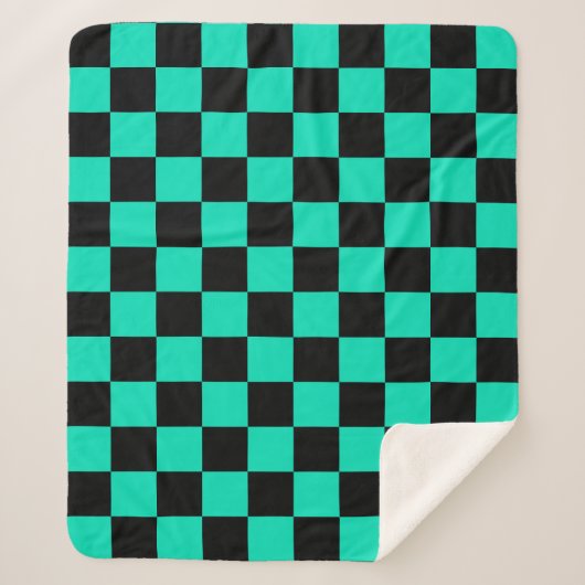 Green Black Checkered Karo Pattern Sherpadecke (Vorderseite)