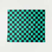 Green Black Checkered Karo Pattern Wandteppich (Vorderseite (Horizontal))