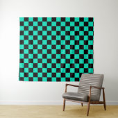 Green Black Checkered Karo Pattern Wandteppich (Beispiel (Horizontal))