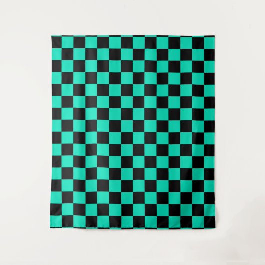 Green Black Checkered Karo Pattern Wandteppich (Vorderseite)