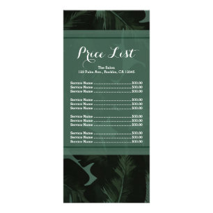 Green & Black Chic Tropical Leaves Preisliste Spei Werbekarte