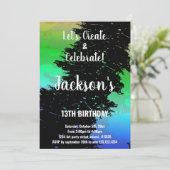 Green Black Colors Paint Birthday Einladungen (Stehend Vorderseite)