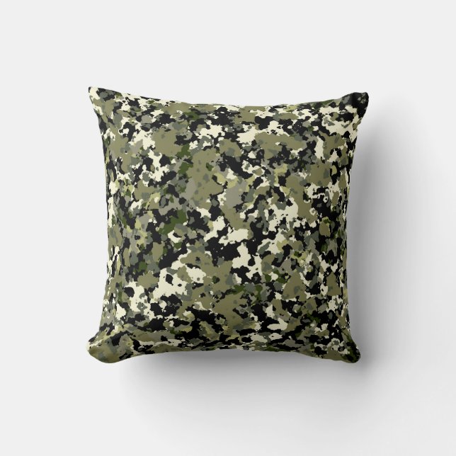 Green Black Cream Camouflage Muster drucken Kissen (Vorderseite)