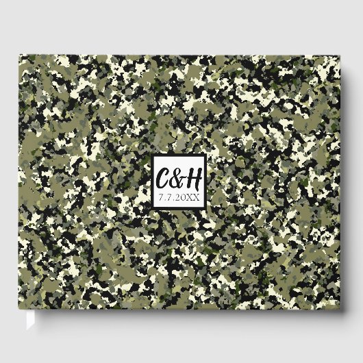 Green Black Cream Camouflage Wedding Gästebuch (Vorderseite)