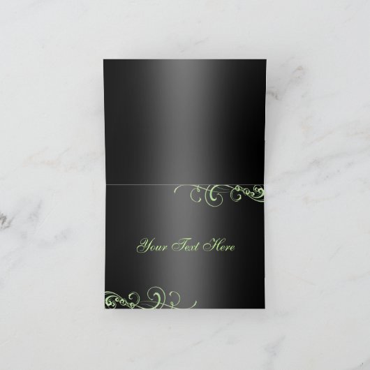 Green/Black Damask & Bow Dankeschön Karte (Innenseite)