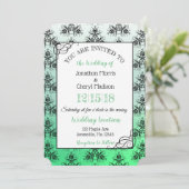 Green Black Damask Classy Wedding Einladungen (Stehend Vorderseite)