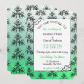 Green Black Damask Classy Wedding Einladungen (Vorne/Hinten)
