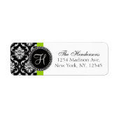 Green Black Damask Monogram Wedding Address Label (Vorne)