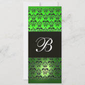 GREEN BLACK DAMASK MONOGRAMM, weißer Smaragd Einladung (Vorderseite)