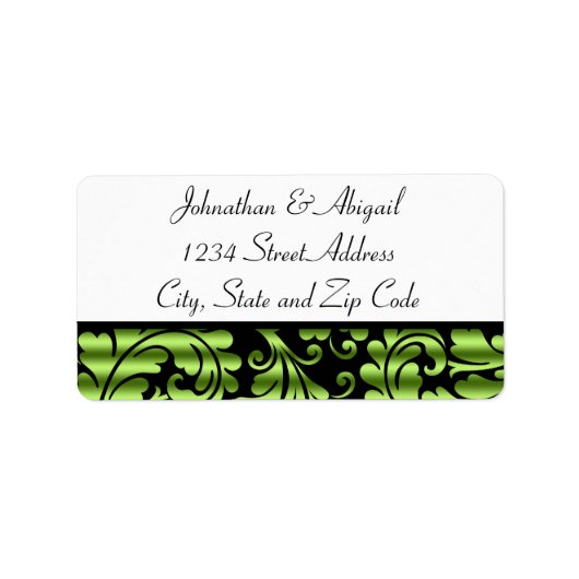 Green Black Damask Muster Adressaufkleber (Vorne)