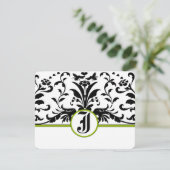 Green Black Damask Response Card RSVP Karte (Stehend Vorderseite)