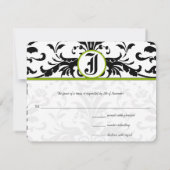 Green Black Damask Response Card RSVP Karte (Rückseite)