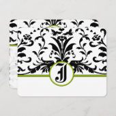 Green Black Damask Response Card RSVP Karte (Vorne/Hinten)