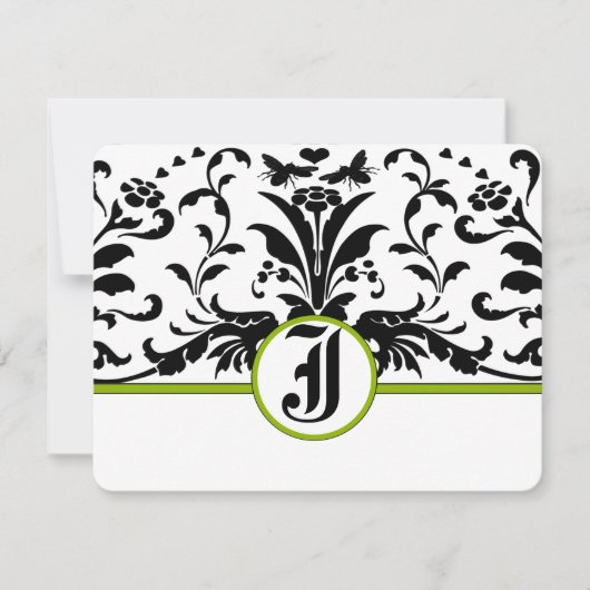 Green Black Damask Response Card RSVP Karte (Vorderseite)