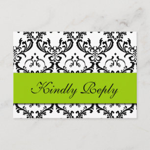 Green Black Damask Wedding UAWG RSVP Karte