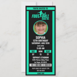 Green Black Football Ticket Birthday Photo Einladung