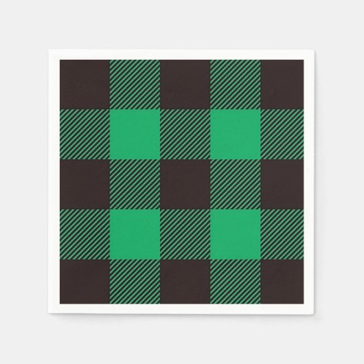 Green Black Gingham Buffalo Karierter Bauernhof Serviette (Vorderseite)