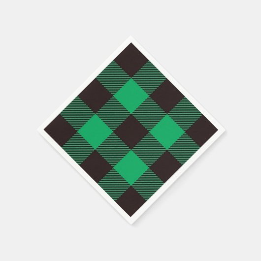 Green Black Gingham Buffalo Karierter Bauernhof Serviette (Ecke)