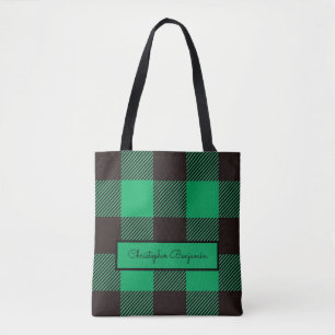 Green Black Gingham Buffalo Karierter Bauernhof Tasche