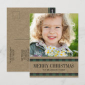 Green Black Gingham Kraft Frohe Weihnachts-Foto Postkarte (Vorne/Hinten)
