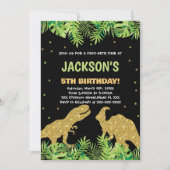 Green Black Glitzer Dinosaur Geburtstagseinladunge Einladung (Vorderseite)