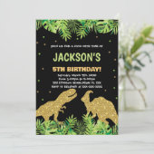 Green Black Glitzer Dinosaur Geburtstagseinladunge Einladung (Stehend Vorderseite)