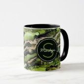 Green Black Gold Abstrakt Individuelle Name Tasse (VorderseiteRechts)