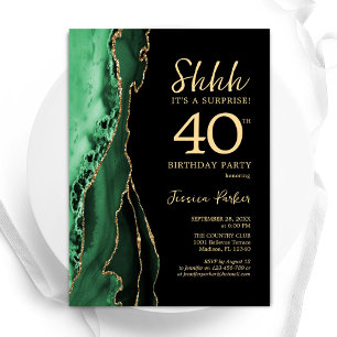 Green Black Gold Agate Überraschung 40. Geburtstag Einladung