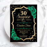 Green Black Gold Einladung Überraschung 30. Geburt<br><div class="desc">Überraschung 30. Geburtstag Party Einladung. Weiblich schwarz und smaragdgrün Design mit Imitaten Glitzer Gold. Enthält Rose,  Skript-Schriftart und Konfetti. Ideal für eine elegante Damenfeier. Kann personalisiert sein,  jedes Alter zu zeigen. Gedruckte Zazzle Einladungen oder Sofortdownload digitalen druckbaren Vorlage.</div>