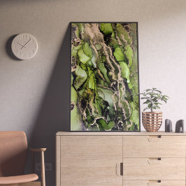 Green Black Gold Einzigartiger Alkohol Tinte Poster