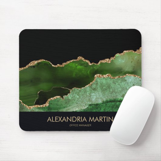 Green Black Gold Glitzer Marble Office Mousepad (Mit Mouse)