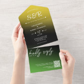 Green Black & Gold Jamaica Ombre QR Code Hochzeit All In One Einladung (Abreißen)
