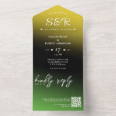 Green Black & Gold Jamaica Ombre QR Code Hochzeit All In One Einladung (Innen Boden)