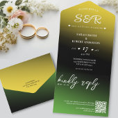 Green Black & Gold Jamaica Ombre QR Code Hochzeit All In One Einladung