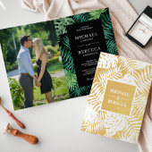 Green Black Gold Palm Blätter Einladung Hochzeit