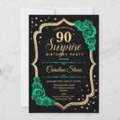 Green Black Gold Überraschung 90. Geburtstag Einladung (Vorderseite)
