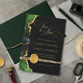 Green Black Gold Wedding Save the Date