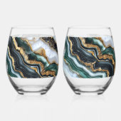 Green Black Gold White Geode Weinglas Ohne Stiel (Vorderseite)