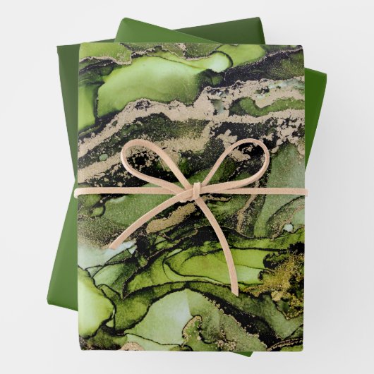 Green Black Gold Wrapping Paper Sheets Geschenkpapier Set (Beispiel)