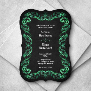 Green Black Gothic Wedding Einladung