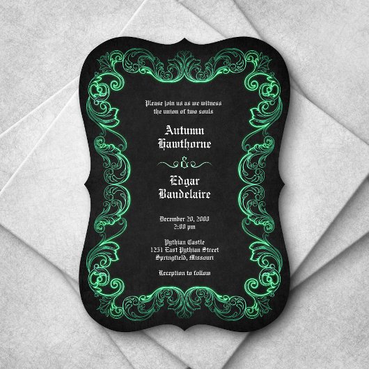 Green Black Gothic Wedding Einladung