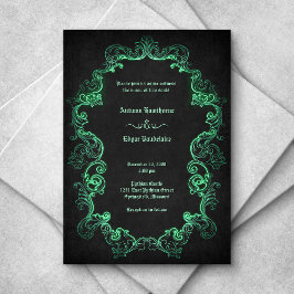 Green Black Gothic Wedding Einladung