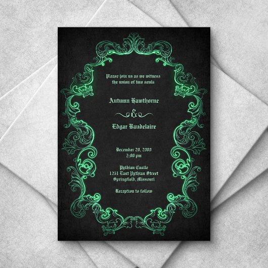 Green Black Gothic Wedding Einladung
