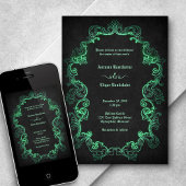 Green Black Gothic Wedding Einladung